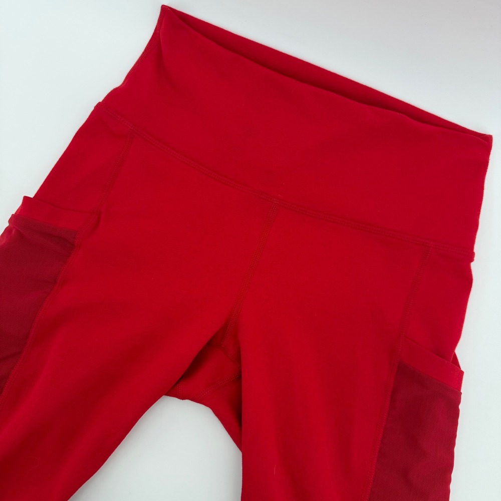 Fabletics Leggings Womens Small Red‎ High Waisted Mesh Pocket 7/8 Crop